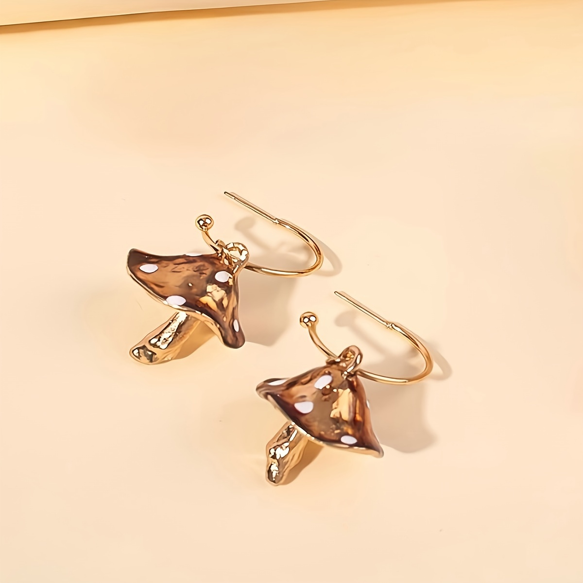 Vintage Mushroom Dangle Earrings Enamel Coating Hypoallergenic